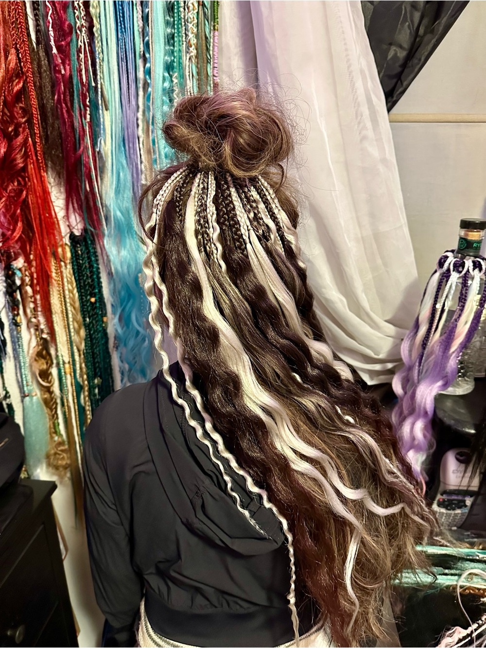Hand-Tied Women's Hair Extensions in Brown with White Highlights